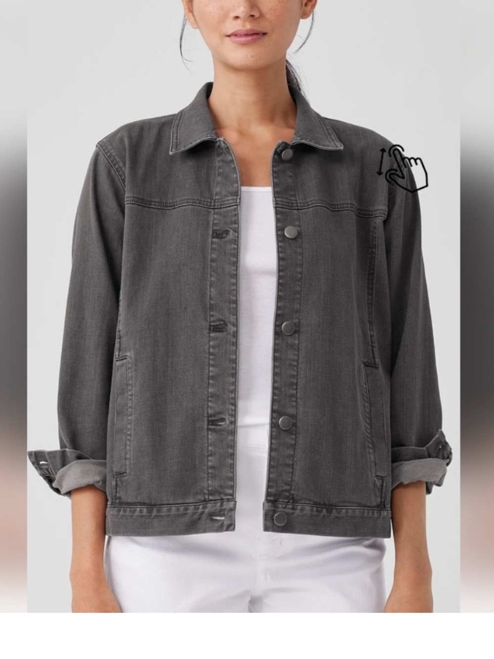 Eileen Fisher Missy Organic Cotton Stretch Classic Collar Jacket Grey Size M